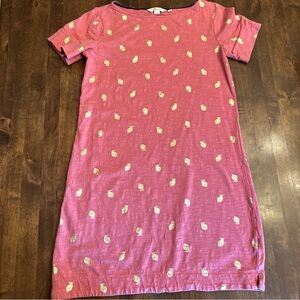 BODEN Darcy Jersey T Shirt Dress Mauve Pink Gold Foil Leaves Print Mini Size 2